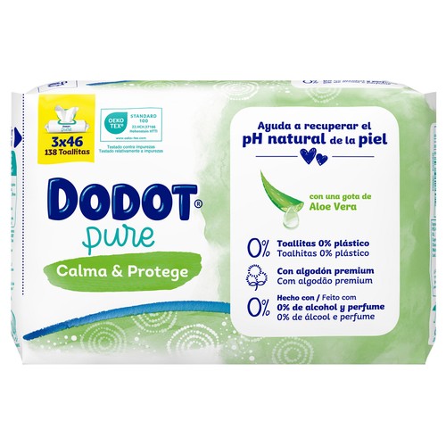 DODOT Pure calma & protege Toallitas húmedas para bebé con aloe vera 3 x 46 uds.
