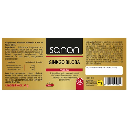SANON Ginkgo biloba 90 comprimidos