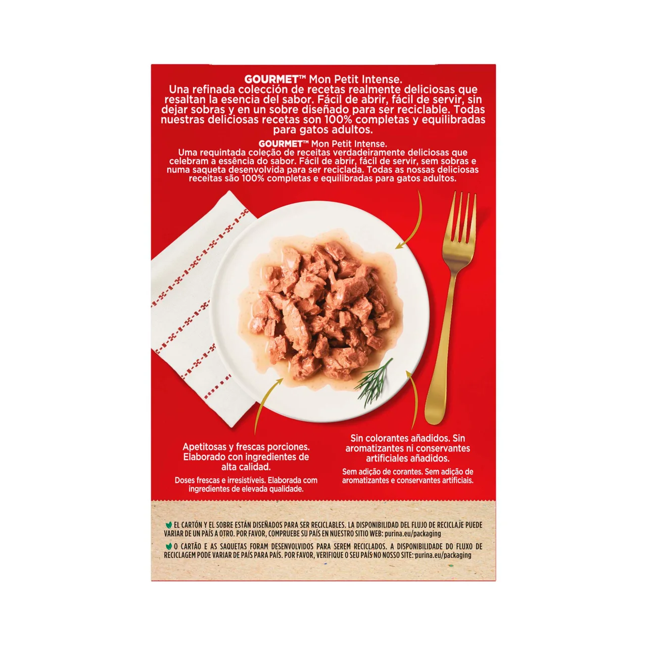 Comida para gatos adultos a base de pato, pollo y pavo 6 uds. 50 g.