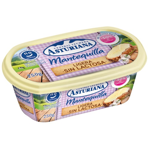 Tarrina de mantequilla ligera sin lactosa CENTRAL LECHERA ASTURIANA 250 g.