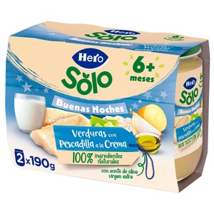 Imagen de HERO Solo buenas noches Tarrito de verduras con pescadilla a la crema (textura suave) a partir de 6 meses 2 x 190 g.
