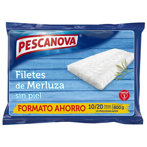 Imagen de PESCANOVA Filetes de merluza sin piel de tamaño pequeño (10 / 20), ideales para plancha y rebozar PESCANOVA 800 g.