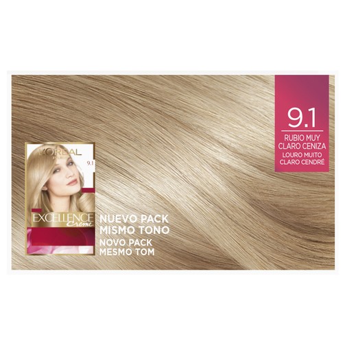 L´ORÉAL PARIS Excellence creme Tinte de pelo permanente tono 9.1 Rubio muy claro ceniza.