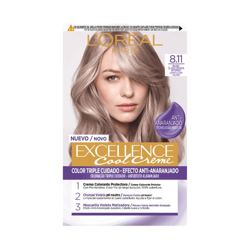L´ORÉAL PARIS Excellence cool creme Tinte de pelo permanente tono 8.11 Rubio claro ceniza intenso.