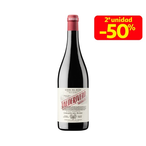 Vino tinto roble con denominación deo rigen Ribera del Duero VALDERIVERO botella de 75 cl.