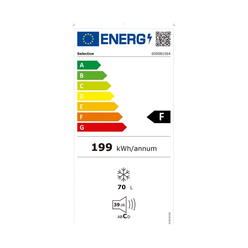 Congelador Table Top SELECLINE HS-91FN, clasificación energética: E, H: 85cm, A: 50cm, F: 54cm, capacidad total: 70L.