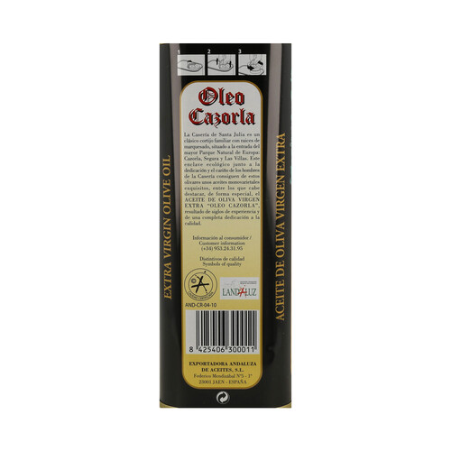 OLEO CAZORLA Aceite de oliva virgen extra, Denominación de Origen Sierra de Cazorla OLEO CAZORLA lata de 1 l.