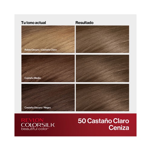 REVLON Colorsilk tono 50 Castaño claro cenizo Coloración permanente sin amoniaco.