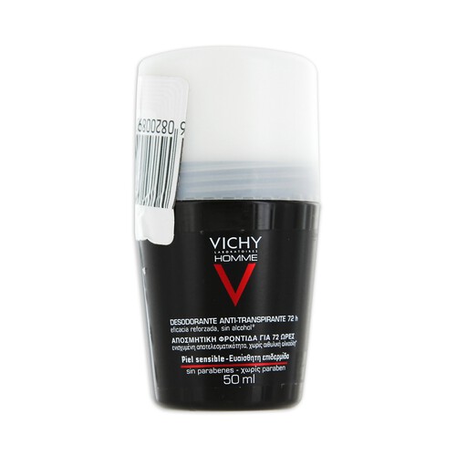 VICHY Desodorante roll on antitranspirante 72 horas,eficacia reforzada, sin alcohol VICHY HOMME 50 ml.