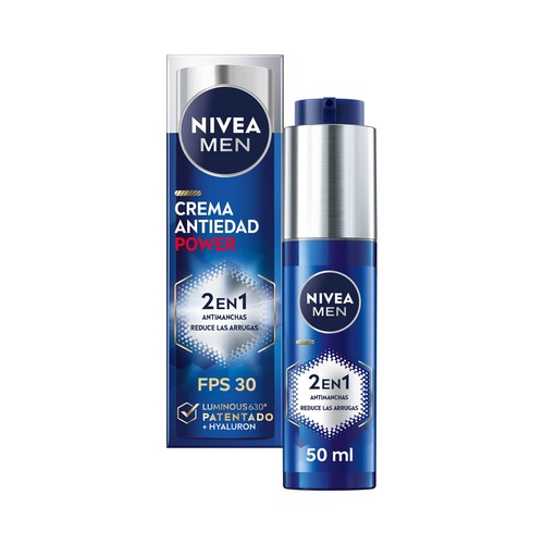NIVEA Men power Crema hidratante y antiedad con acción antimanchas y FPS 30 50 ml.
