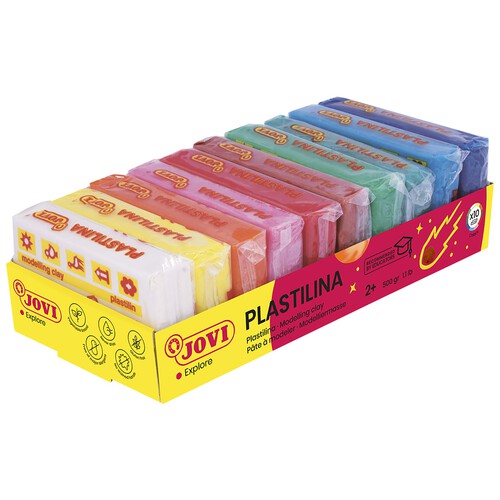Caja de 10 pastillas de 50 g de plastilina de diferentes colores JOVI.