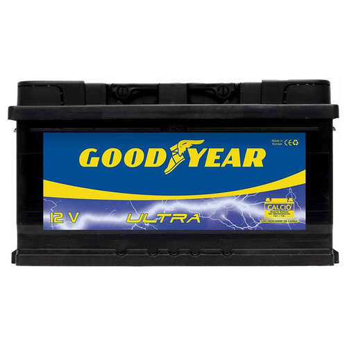 Batería de coche 90Ah, arranque 780A, 12V, L: 26cm, A: 17,3cm, H: 22,2cm, GOODYEAR.