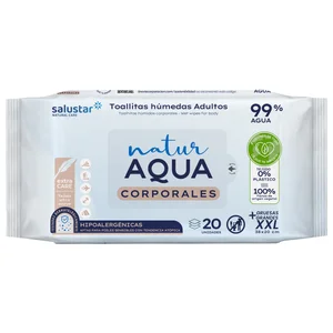 SALUSTAR Natur aqua Toallitas húmedas hipoalergénicas para adultos, aptas para pieles sensibles con tendencia atópica 20 uds.