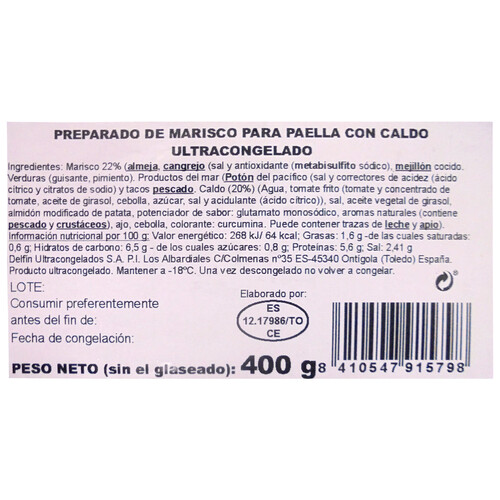 DELFÍN Preparado para paella con caldo DELFÍN 400 g.