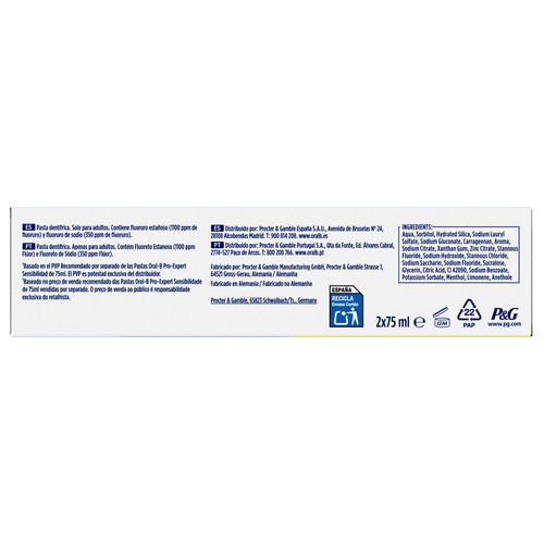 ORAL-B Pro-expert sensibilidad Pasta de dientes blanqueante y contra la sensibiliad dental 2 x 75 ml.
