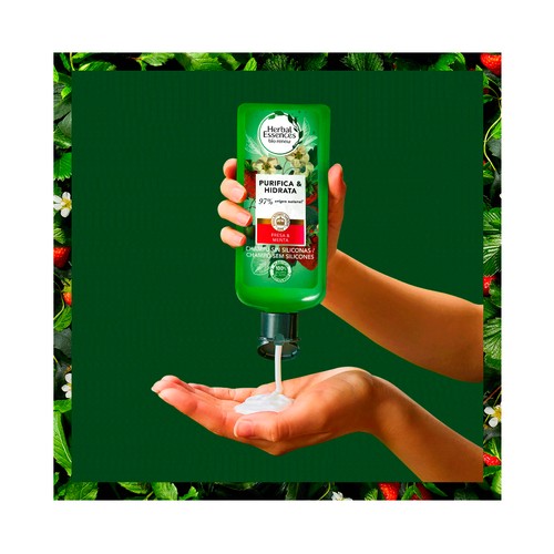 HERBAL ESSENCES Champú purificante e hidratante con fresa y menta HERBAL ESSENCES Bío:renew 400 ml.