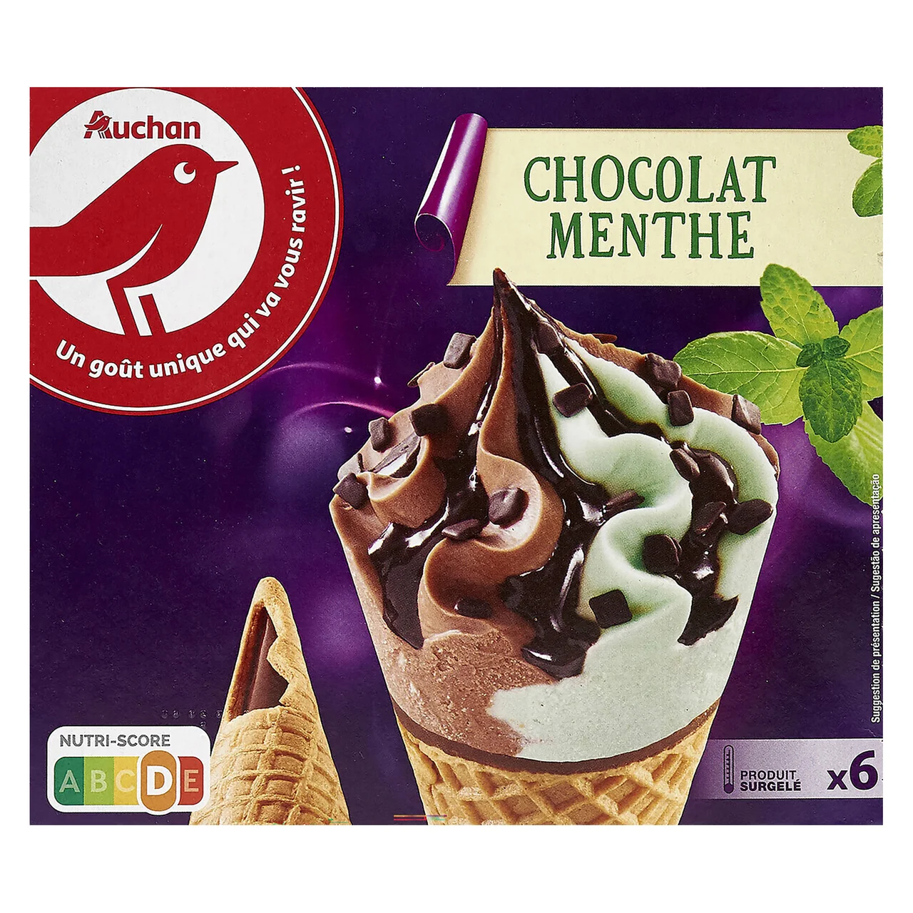PRODUCTO ALCAMPO Conos de helado de menta y chocolate 6 x 120 ml.
