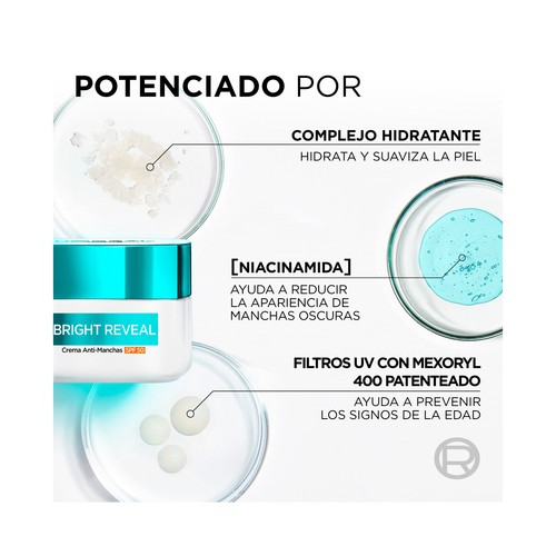 L´ORÉAL PARIS Bright reveal Crema anti-manchas unificadora del tono, con FPS 50 50 ml.