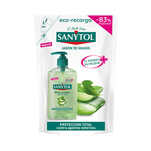 SANYTOL Recambio de jabón de manos líquido con aloe vera y té verde y acción hidratante SANYTOL 200 ml.