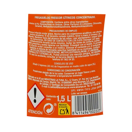 PRODUCTO ALCAMPO Fregasuelos concentrado aroma cítrico  1,5 l.