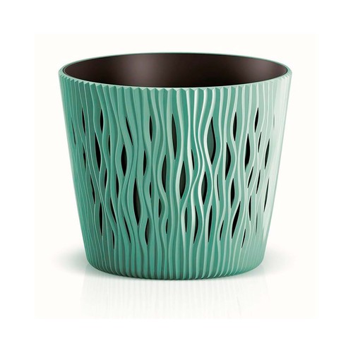 Maceta 16x14 cm color verde menta diseño relieve fabricada en plástico, SANDY ROUND.