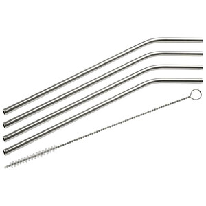 Imagen de Pack de 4 pajitas de acero inoxidable curvadas con cepillo limpiador, FACKELMANN.