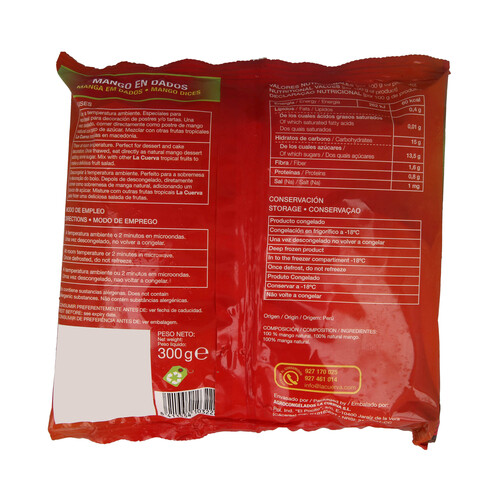 LA CUERVA Mango cortado en dados, 100% natural y sin conservantes ni colorantes LA CUERVA 300 g.