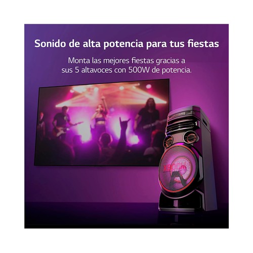 Altavoz LG Xboom RNC7 500W, efectos DJ, iluminación LED, entrada micrófono o guitarra.