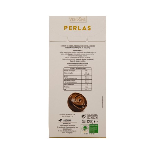 VENDOME Bombones de chocolate con leche con relleno sabor avellana 120 g.