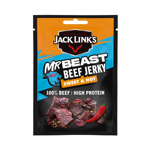 JACK LINK´S Mr beast Tiras de carne 100% de vacuno seca, sabor dulce y picante 25 g.