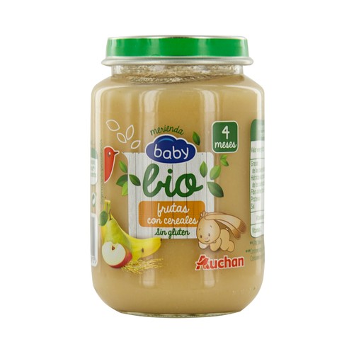 ALCAMPO BABY Bio Tarrito de frutas (pera, manzana, plátano y naranja) con cereales a partir de 4 meses 200 g.