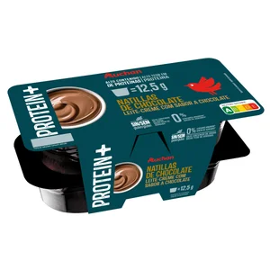 AUCHAN Natillas proteicas de chocolate sin azúcares añadidos 4x125 g Producto Alcampo.