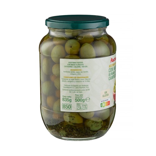 PRODUCTO ALCAMPO Aceitunas verdes con hueso estilo Camporreal frasco de 500 g.