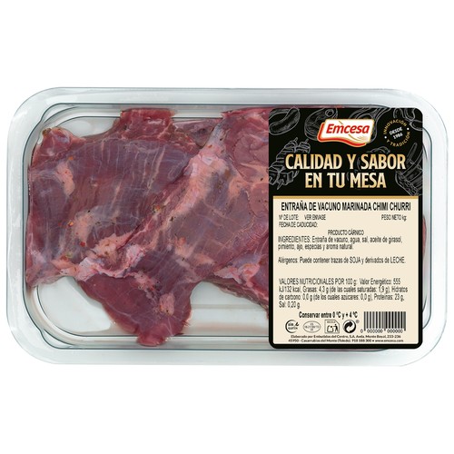 EMCESA Entraña de vacuno marinada en salsa chimichurri.