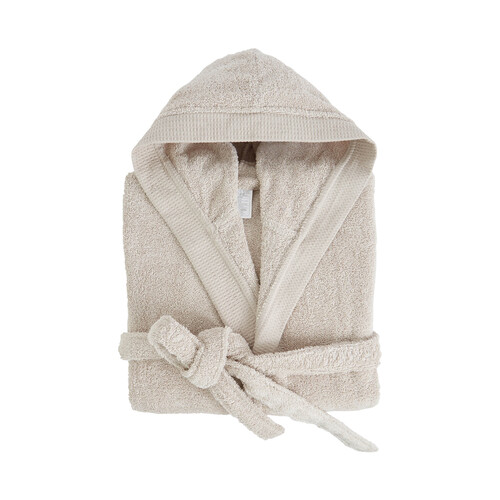 Albornoz con capucha para adulto talla L, tejido 100% algodón 420g/m², color beige ACTUEL.