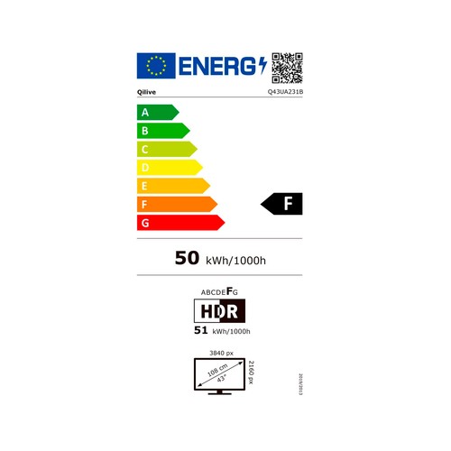 Televisión 109,2cm (43") D-LED QILIVE Q43UA231B Ultra HD 4K, SMART TV, WIFI, TDT HD T2, USB, 3xHDMI, Google TV.