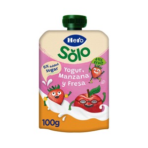 HERO Solo Bolsita de yogur con fresa y manzana a partir de 6 meses 100 g.