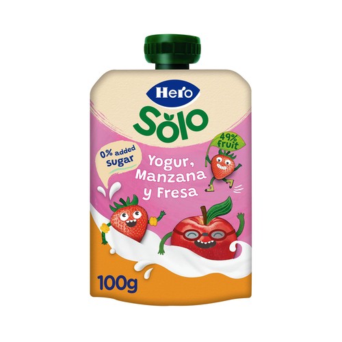 HERO Solo Bolsita de yogur con fresa y manzana a partir de 6 meses 100 g.