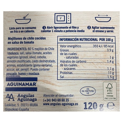 AGUINAMAR Mejillones con tomate picante 120 g.