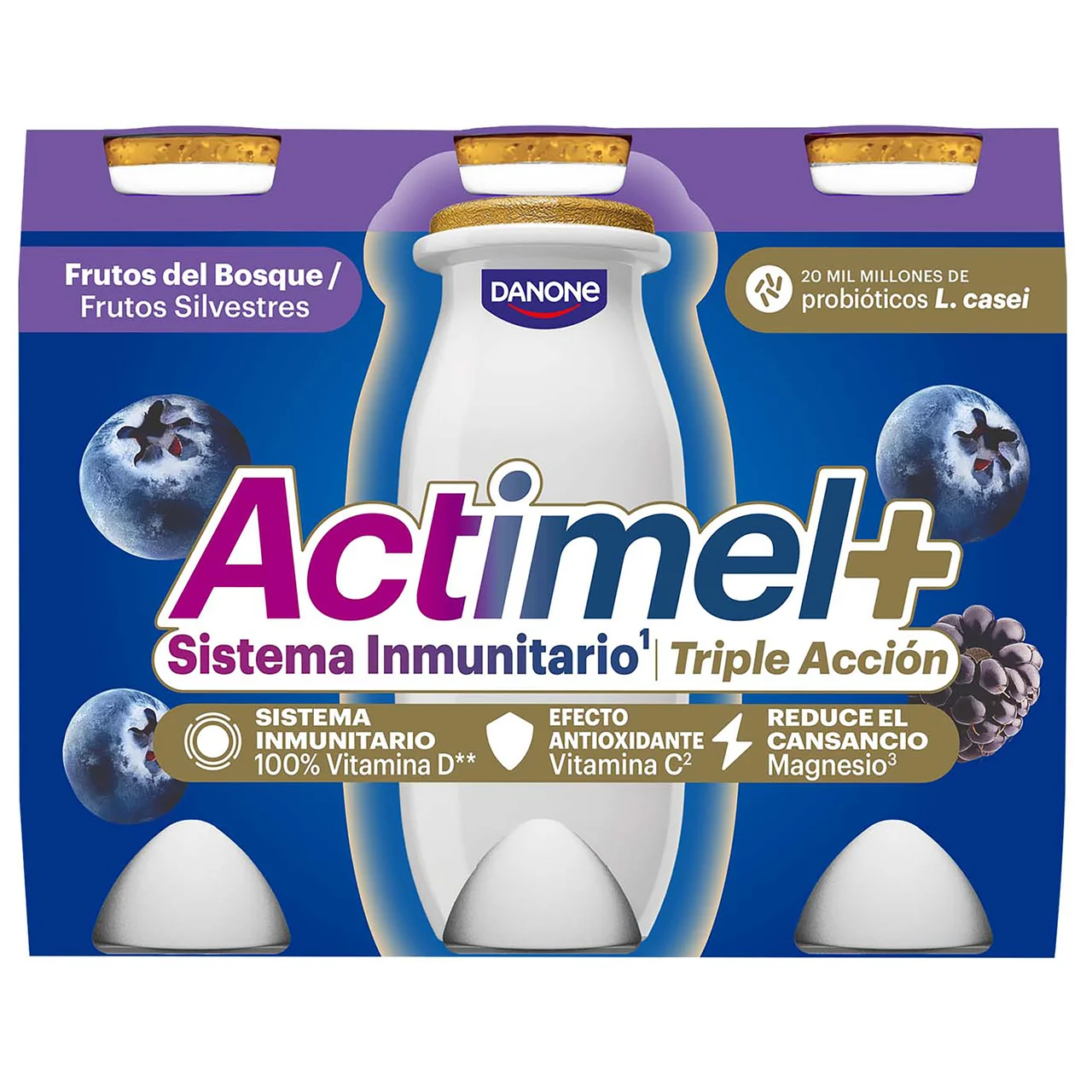+ de Danone Leche fermentada con Lcasei y sabor a arándano y mora 6 x 100 g.