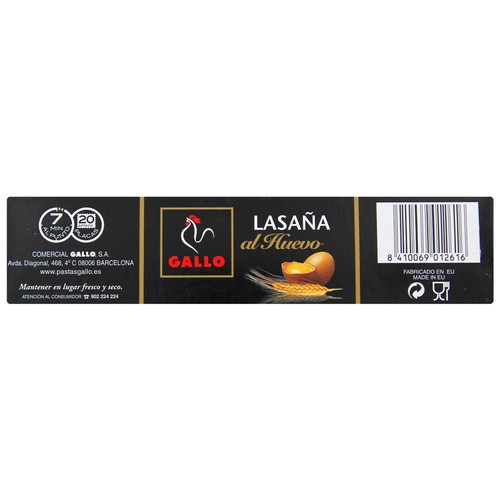 GALLO Pasta lasaña placas 20 unidades 250 g.
