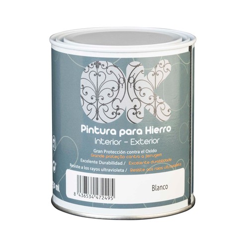 Pintura para hierro, interior exterior, blanco, OK, 750ml.
