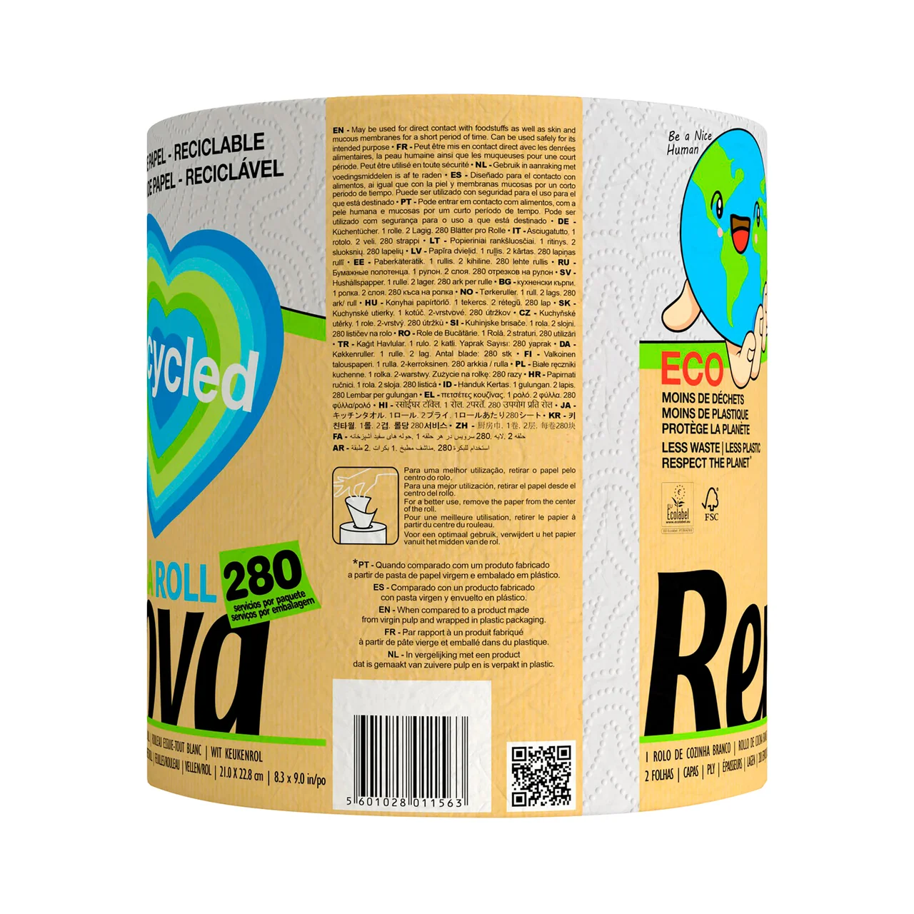 Papel de cocina gigante 100 % reciclado, 21,6 x 23 cm 1 und.