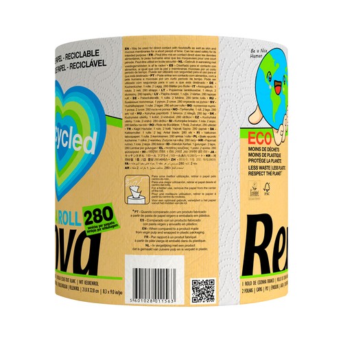 RENOVA Papel de cocina gigante 100 % reciclado, 21,6 x 23 cm 1 und.
