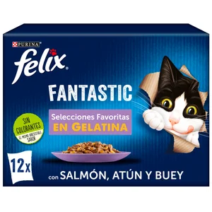 FELIX Comida para gatos húmeda tiernos trocitos en gelatina FELIX FANTASTIC 12 uds. x 85 g.