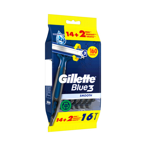 GILLETTE Cuchilla de afeitar desechable con cabezal pivotante de triple hoja GILLETTE Blue 3 smooth 16 uds