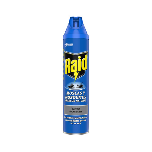 Insecticida spray para moscas y mosquitos, frescor natural RAID 600 ml.