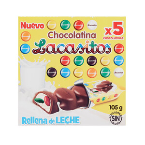 Imagen de LACASITOS Barritas de chocolate rellenas de leche con grageas de colores 5 uds. 21 g.