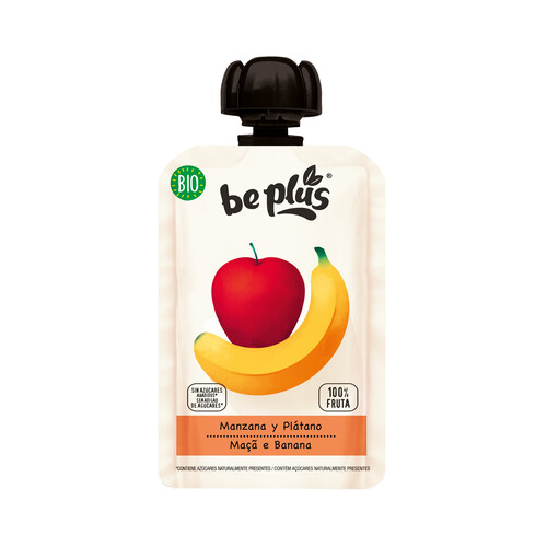 BE PLUS Bolsita de fruta (manzana y plátano) para bebés a partir de 4 meses BE PLUS Bio 100 g.