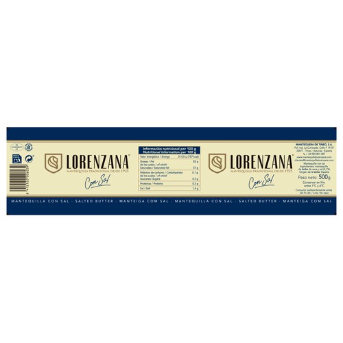 LORENZANA Lata de mantequilla tradicional con sal LORENZANA 500 g.
